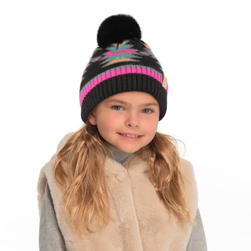 C.C Kids Southwest Pattern Fur Pom Beanie for Boys Girls - Comfortable Soft Warm Children Youth Knit Skully Hat with Faux Pom2