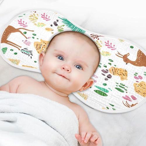 Deer Pattern Muslin Burp Cloths 22x11 Inch - 4-Layer Organic Cotton & TPU Waterproof Lining, Absorbent Baby Bibs for Boys/Girls with Hanging Loop 6