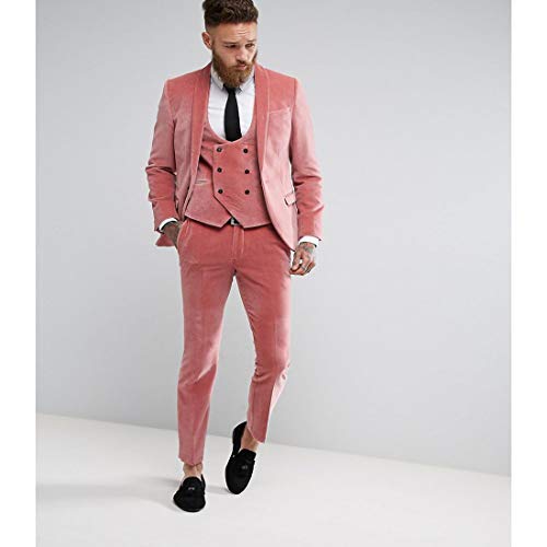 Pink Velvet Man Suit Velvet Men's Tuxedos Suits Pink Jacket for Wedding Suits (Jacket+Pants+Vest)2