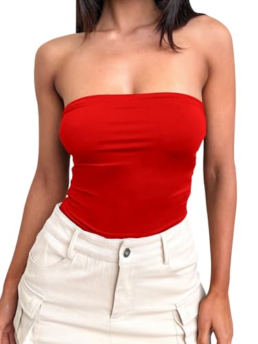 Image of eoeoo Women's Strapless Tube Bodysuit Double Lined Slim Fit Backless Thong Bodysuits Tops