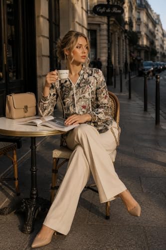 Image of Amazon Brand - INKAST Women Floral Regular Fit Tops | Blouse | Elasticated Cuffs | Shirt