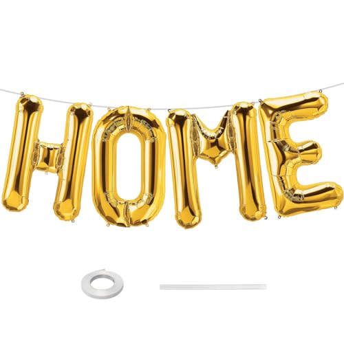 Image of 40 Inch Gold HOME Balloon Letters for Housewarming Party Decorations, Large Metallic Gold Chrome New Home Sweet Welcome Balloon Banner Sign for Real Estate Open House Warming Homecoming Party Decor