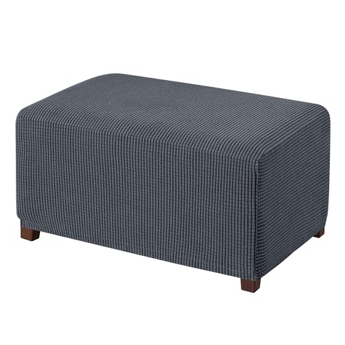 CHUN YI Ottoman Cover Rectangle Foot Stool Slipcovers, Folding Storage Footstool Protector, Soft Stretch Jacquard Fabric with Elastic Bottom (X-Large, Grey)