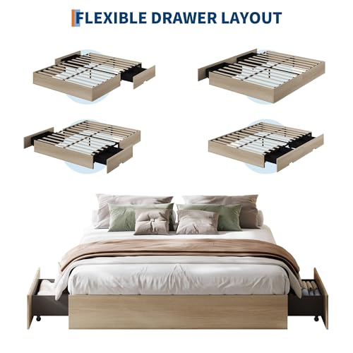 Image of GarveeHome Wood Platform Bed Frame, King Bed Frame with 2 Drawers