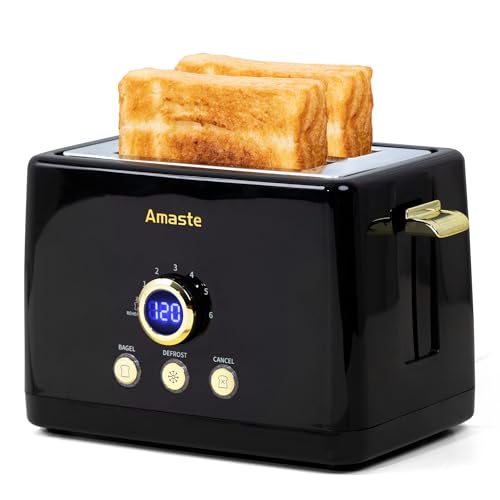Image of 2 Slice Toaster, Retro Bread Toaster with LED Display, Extra Wide Slots Toasters with 6 Bread Shade Settings, Bagel, Cancel, Defrost Function, Stainless Steel with High Lift Lever, Removal Crumb Tray