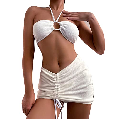 Tankini blanc 3 pièces avec jupe pour femme en taille L