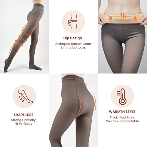 Image of X-CHENG Fleece Lined Tights Sheer Women - Fake Translucent Warm Pantyhose Leggings Sheer Thick Tights for Winter