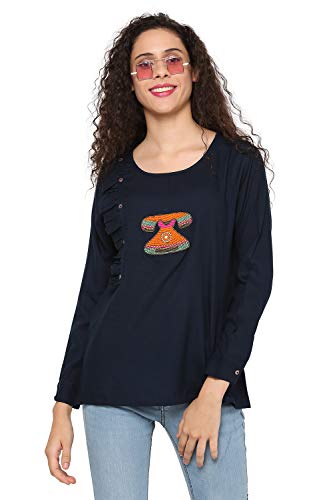 Image of ABOF Womens Western Solid Regularfit Top (BOS19AWFWTP2794331 Navy Small S)