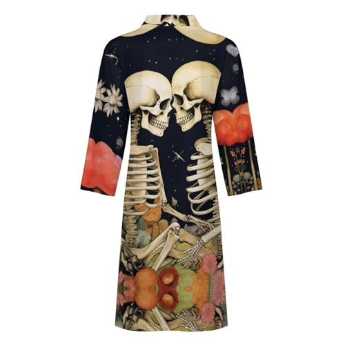 Flower with Skeleton Couple Novelty Men's Robe Soft Lightweight Bathrobe Long-sleeve Spa Robes 5