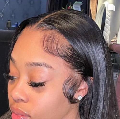 Miniatura 5 de Pelucas Swetcurly de encaje frontal sin pegamento, pelucas sintéticas lacias resistentes al calor, pelucas largas y rectas con pelo de bebé para