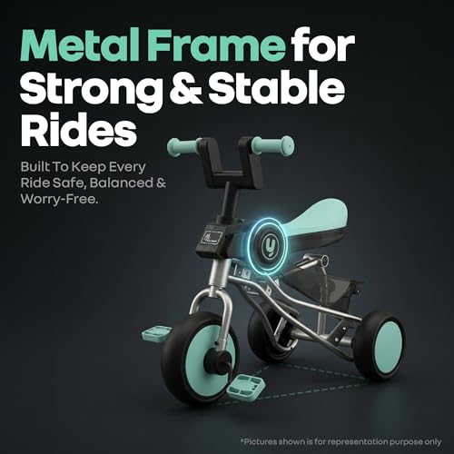 Image of R for Rabbit Tiny Toes Y Ace Premium Designer Tricycle for Kids 2-5 Years Upto 25Kg Weight with Strong Metal Core Frame, Anti-Slip Handlebars & Smooth Wheels | 95% Pre-Installed Baby Trike (Sea Green)