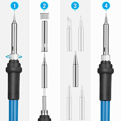 Inditrust Latest Complete Kit Of 60W Soldering Iron Hand-Powered With Adjustable Temp + 5X Bits Of Different Shapes 60 W Temperature Controlled (Round Tip)