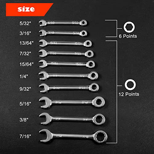 Leontool Mini Wrench Set Sae 10 Pcs 5/32" To 7/16" Standard Combination Ignition Wrench Set Small Open End And Box End Spanner With Key Ring For Automotive Technicians And Industrial Users #TOP5