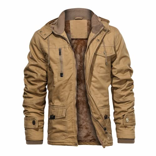 Chexpel Outdoor Jacket For Men Windproof Thermal Insulated Jackets With Detachable Hood Warm Winter Jackets Chamarras Khaki M #TOP4