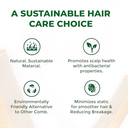Image of COMBELLE Premium Neem Wood Comb - Eco-Friendly, Oil-Treated Anti-Hairfall & Frizz Control Comb for Men, Women, & Kids - Natural Wooden Comb for Healthy Hair, Dandruff Control, and Scalp Massage (NEEM COMB-4)