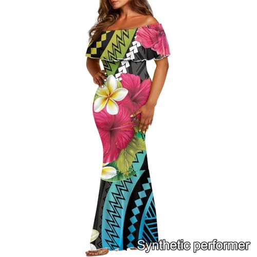 Image of Polynesian Dresses for Women Off Shoulder Maxi Dress Puletasi Samoan Dresses S-7XL