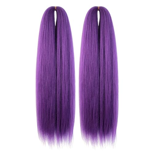 WUDAS 2 Packs Purple Braiding Hair 24 Inch Pre Stretched Straight Yaki Texture Synthetic Hair Extensions Softness
