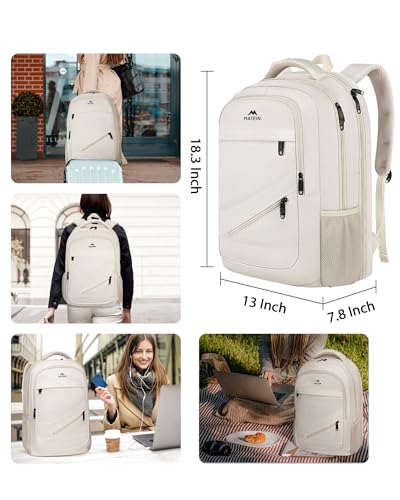 Image of MATEIN Laptop Backpack Women Large Capacity, TSA Travel Backpack with Luggage Strap & Anti Theft Pocket, Water Resistant Teacher College Bookbag Fits 17 Inch Computer, Stylish Beige Work Daypack