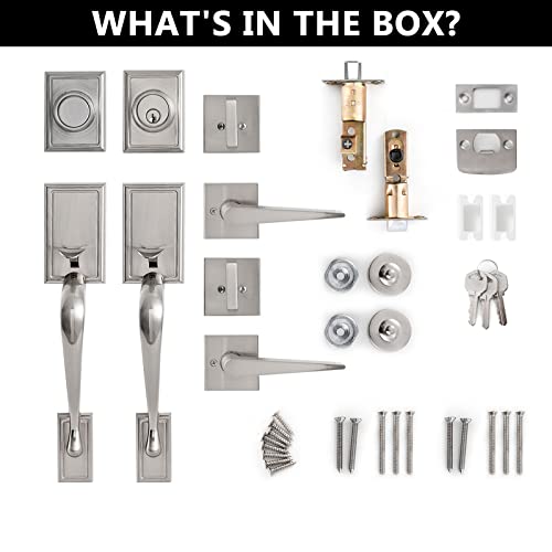 Neutype Front Door Lock Set Heavy Duty Double Door Lock Set Double Door Handle Set With Dummy Exterior Door Lock Set With Deadbolt Locks For Doors ‎Satin Nickel Door Handle Door Handle Lock #TOP7