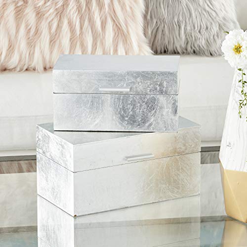 Cosmoliving By Cosmopolitan Wood Rectangle Box With Textured Foiled Exterior, Set Of 2 13", 11"W, Silver #TOP7