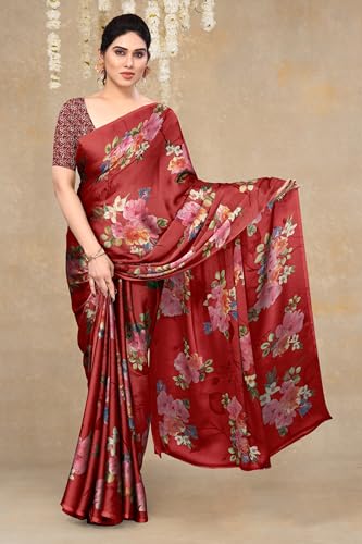 Image of MIRCHI FASHION Women Saree Chiffon Flower Print | Breathable Lightweight Sari for Office and Daily Use with Unstitched Blouse Piece (Available in 30 Styles)