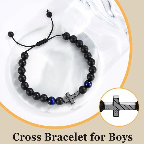 OAVOOK Grandson Gifts from Grandma Teen Boys Cross Bracelets American Flag Christian Jewelry for Birthday, Christmas, Baptism — view 2