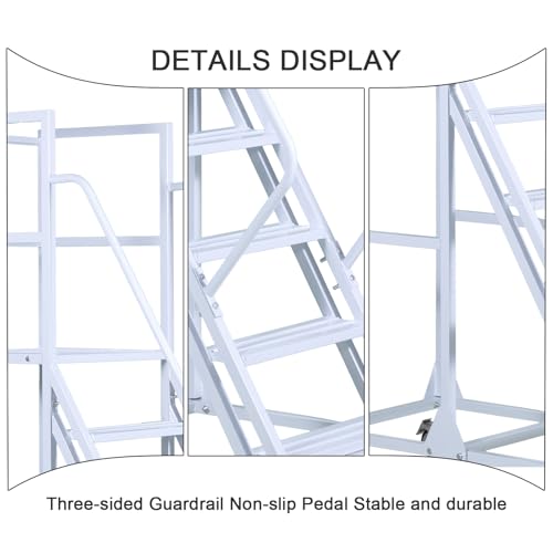 Image of 6 Step Rolling Ladder - Mobile Rolling Stairs with Wheels, Heavy Duty Industrial Safety Non-Slip Metal Rolling Ladders, 1100lbs Capacity, for Warehouse, Garage, Supermarket