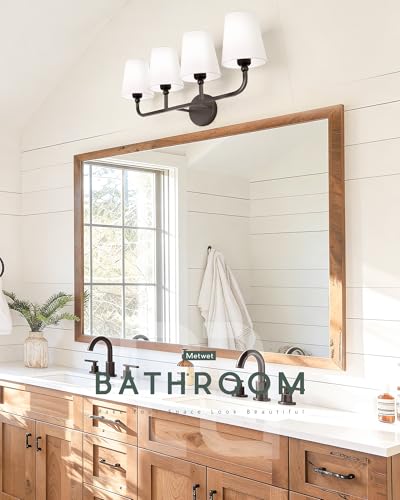 Image of Bathroom Light Fixtures, 4 Light Oil Rubbed Bronze Vanity Lights with Flared White Fabric Shade, 28 Inch Wall Sconce, Vintage Sconces Wall Lighting for Hallway Bedroom, VL837-ORB-4