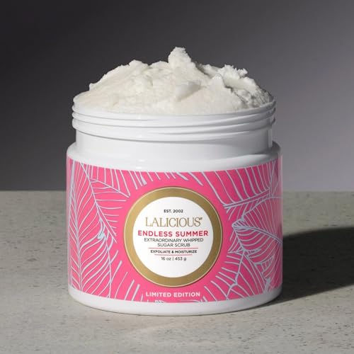 Image of LALICIOUS Endless Summer Exfoliating & Moisturizing Body Scrub | Sugar & Coconut Oil | Pre-Shave Scrub for Ingrown Hairs & Razor Bumps | Gently Buffs & Smooths Sensitive Skin | No Parabens Large 16oz