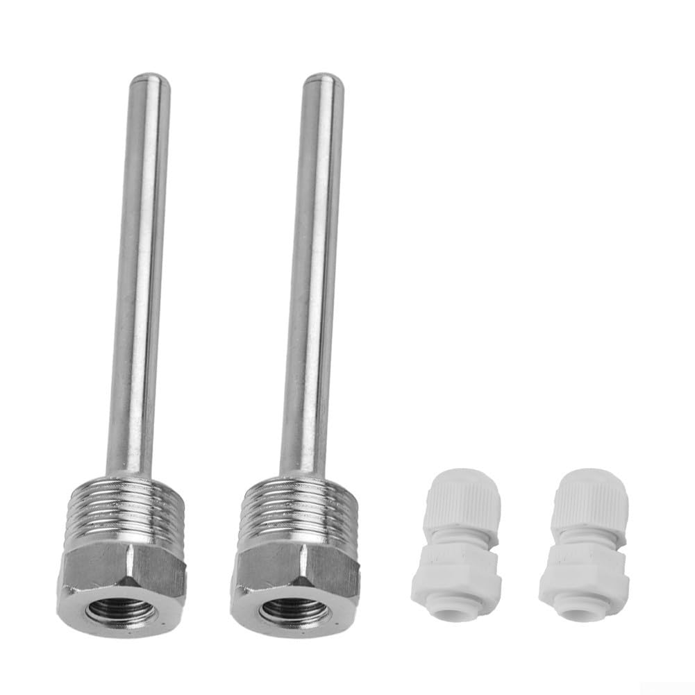 2PCS Temperature Sensor, Stainless Steel Thermowell, G1/2 Thread for Temperature Sensor Immersion Sleeve Pocket PN40(8x100mm)
