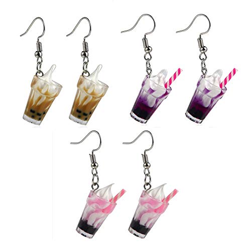3pairs Sweet Ice Cream Dangle Earrings Pearl Milk Tea Earrings Funny Earrings for Girls Friends Gifts-Colors 1