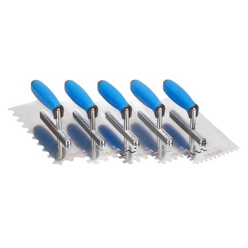 Mivos Zahnglättekelle 10x10 mm mit Softgriff - Edelstahl Zahnkelle 270 x 130 mm - Traufel mit Zahnung 10mm - Rostfreie Gezahnt Glättekelle - Made in EU