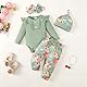 LUVCES Neugeborenes Baby Mädchen Kleidung Kleinkind gerippt Ruffle lange Ärmel Strampler+ Floral Hosen+ Stirnband Cute Fall Outfit Set 4Pcs Grün1 0-3 Monate