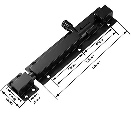 Rusoz Heavy Duty Gate Bolt 6 Inch Black Sliding Bolt Aluminum Alloy Garden Drop Bolt Safety on Window Moving - Image 2