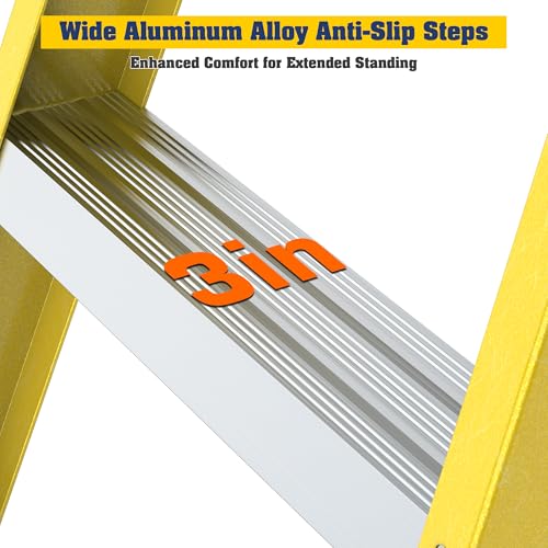 Image of Fiberglass Ladder, Single-Sided Stepladder for Electrical Engineering Ladder Construction with a Load Capacity of 330 pounds (4 Steps-Yellow)