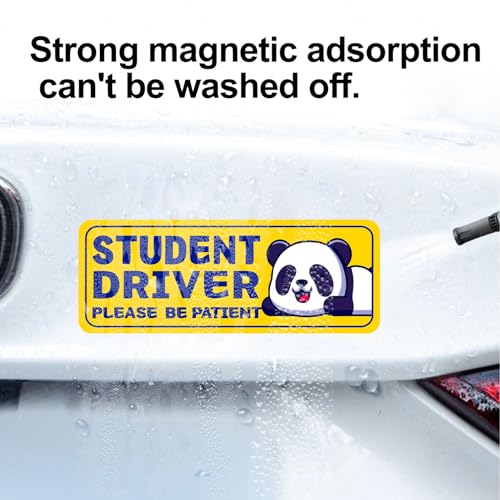 Image of Student Driver Please Be Patient Car Magnet, Yellow Panda Series Cute Picture, Patient With Reflective Magnetic Bumper Sticker Set Detachable, Novice Safety Signs.Set of 3