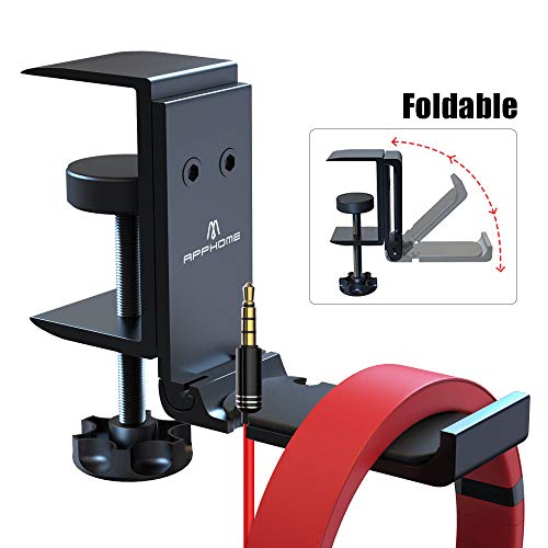 APPHOME Upgrade Foldable Headphone Stand Under Desk PC Gaming Headset Hanger Holder Hook