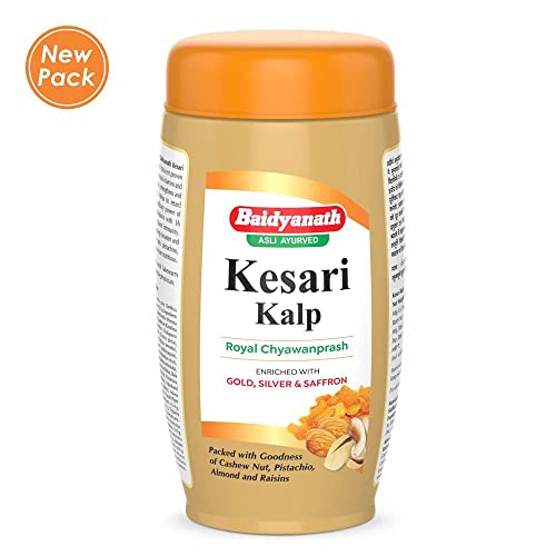 Baidyanath Asli Ayurved Kesari Kalp Royal Chyawanprash 1 Kg (Pack Of 2) – Enriched with Gold, Silver & Saffron, Packed with Cashew Nut, Pistachio, Almond & Raisins– Boosts Energy, Strength & Immunity