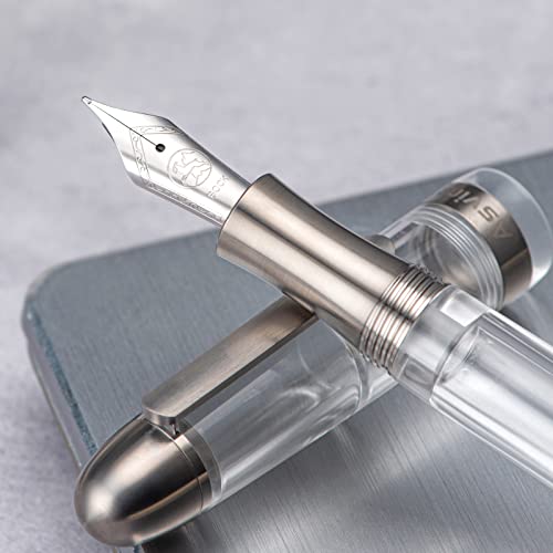 Asvine P36 Titanium Fountain Pen Piston Filling, Bock Fine Nib Clear Transparent Acrylic Smooth Writing Pen Case Set #TOP4
