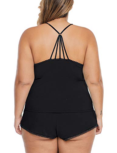 XAKALAKA Women Plus Size Pajamas Cami Shorts Set Nightwear Sexy Lace Lingerie Sleepwear2