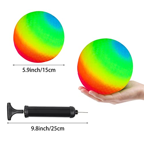 Waenerec 5Pcs Rainbow Ball 6Inch Rubber Bouncy Playground Dodgeball Balls For Toddlers 4-8 Kids Adults Outdoor Balls Kickball Handball Four Square Balls With Hand Pump #TOP6