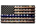 Thin Blue Line Challenge Coin Holder Display, Wooden Shelves hold 90-100 Coins, for Military, Police, Law Enforcement, First Responders, Custom Handmade Quality, Made in Texas