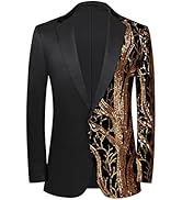 Men Black Sequin Shiny Prom Suit Jacket One Button Slim Fit Sport Coats and Blazers Tuxedo for We...