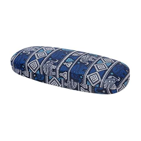 Boho Glasses Case Hard Case - Designer Women's Glasses Bag with Elephants - Hard Case for Sunglasses and Reading Glasses - Ethnic Glasses Storage - Bohemian Design - Ethnic Look - Blue Cover