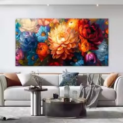 Affiche nordique de fleurs abstraites avec cadre pour habiller un grand mur de salon