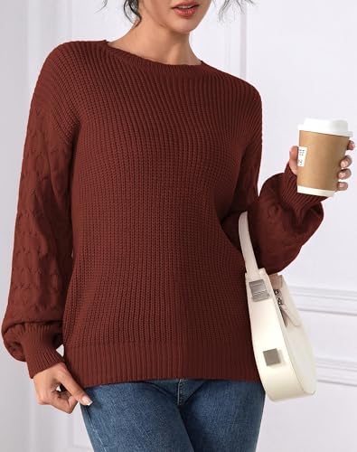 Fall Sweaters for Women 2025 - Lightweight, Honeycomb Long Sleeve, Elastic Hem, Crew Neck, Textured Knit Pullover