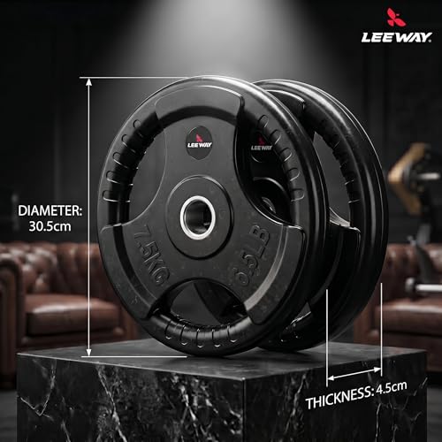 Image of LEEWAY Rubber Weight Plates (7.5kg x 2) | 31mm Dia | Rubber Coated Metal Integrated Weights for Barbell Rod | Standard Rod Compatible Dumbbell Spare Gym Weight Plates for Home Gym Equipment Workout (7.5kg Pair)