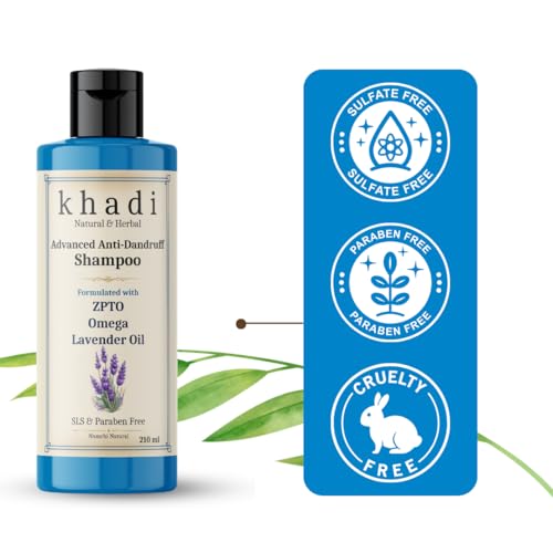 Image of Khadi Advanced Anti Dandruff Shampoo with ZPTO, Omega & Lavender Oil | Khadi Natural Shampoo for Women & Men | Sulfate, SLS & Paraben Free 210 ml