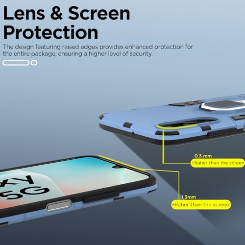 Image of Pikkme Back Cover for Samsung Galaxy M16 5G | 360 Protection Case | Ring Holder Stand D5 Tough Armor Bumper Case (Blue)