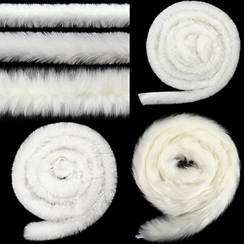 Christmas White Faux Fur Trim 3 Rolls 6 Yards Faux Fur Fabric Fluffy Ribbon Trim Furry Stripe Fake Craft Fur Trim Ribbon for DIY Craft Costume Boots Winter Christmas Tree Garland Decor, 3 Sizes